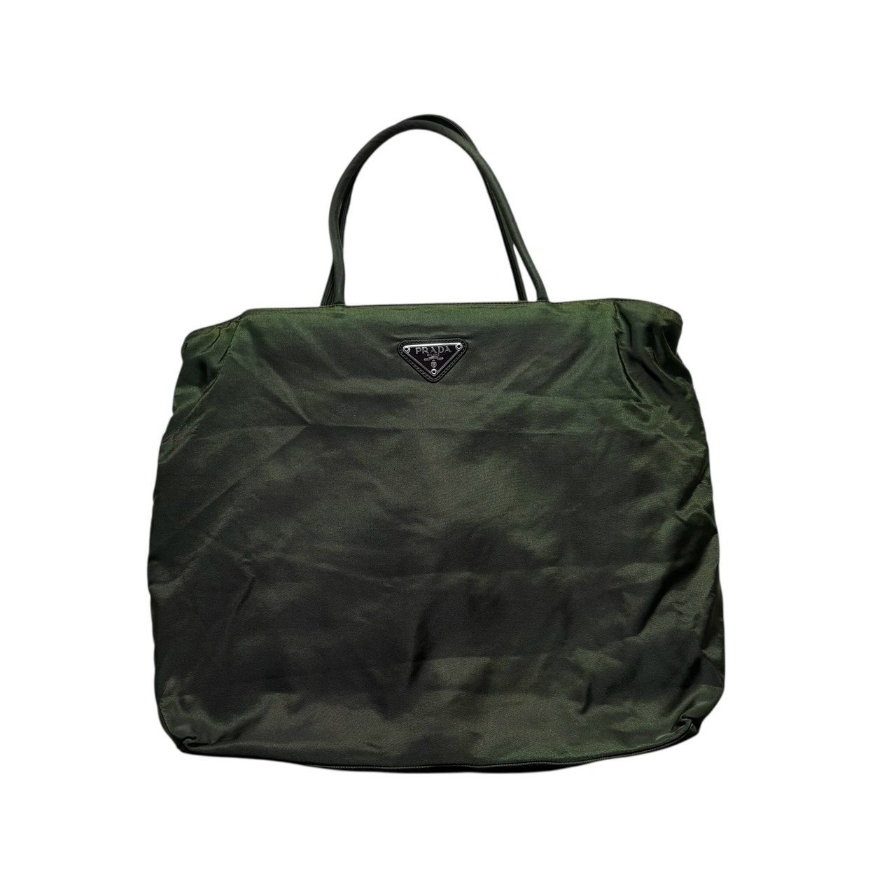 PRADA green nylon hand bag