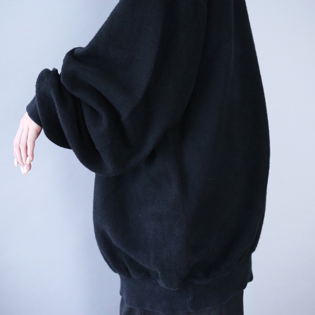 "刺繍" and wood ornament design half-zip fleece pullover