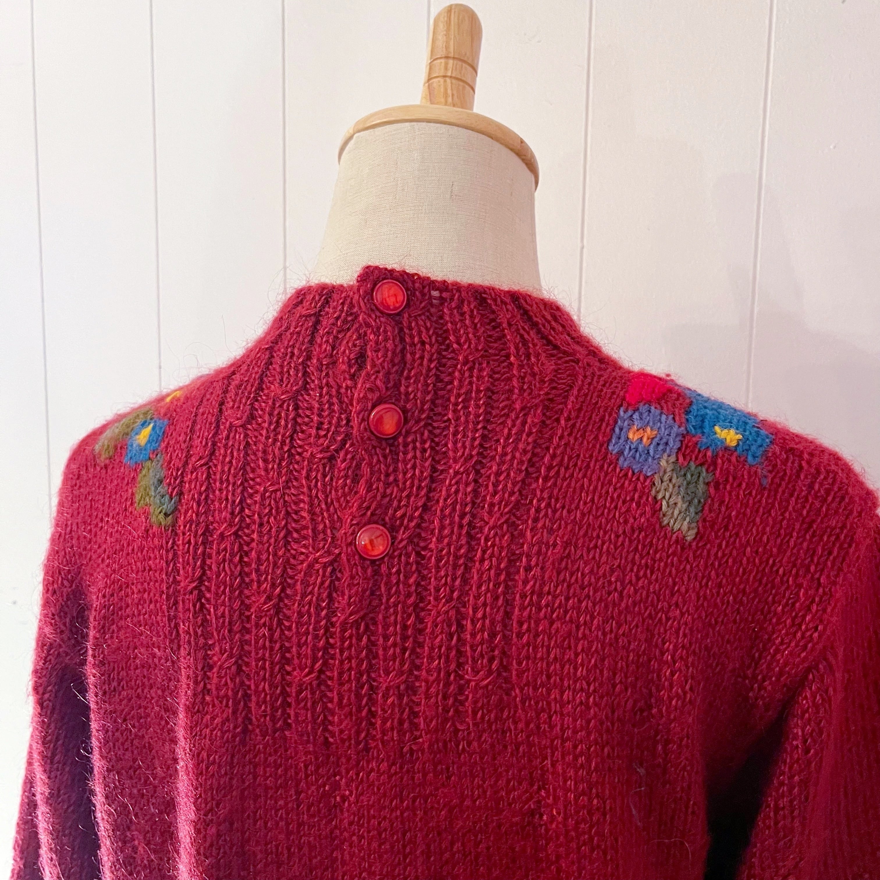 colorful flower bordeaux knit sweater