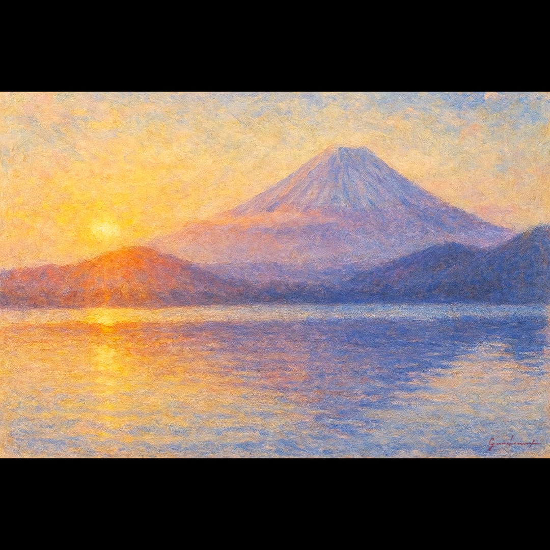 青嶺円照』○SM油彩額付タテ36.3cm銀プラチナシルバー満月富士山がん