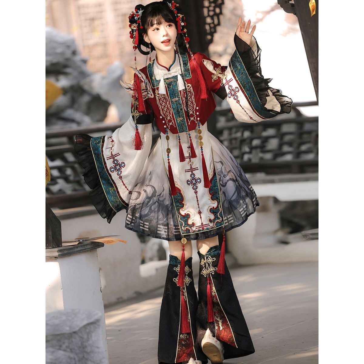 朱札の陰陽姫チャイナ風セットアップ | Maiden's Rêve
