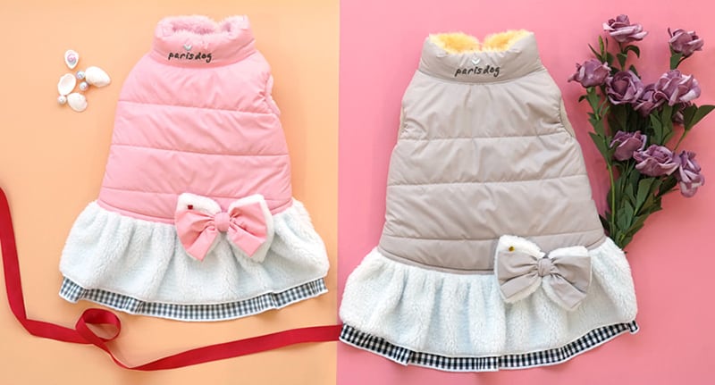 【SALE】リボンダウンワンピース S ~ XL  /  犬服 暖かい ワンピース ダウン ドッグウェア アウター ペット洋服 犬 服 outer17