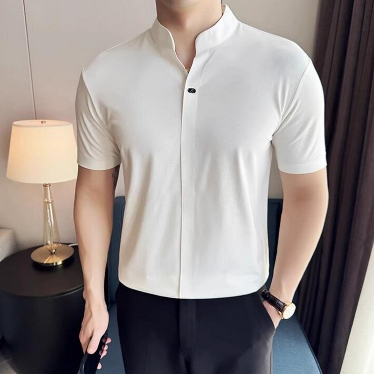 v-neck ice silk short sleeve shirt 00289