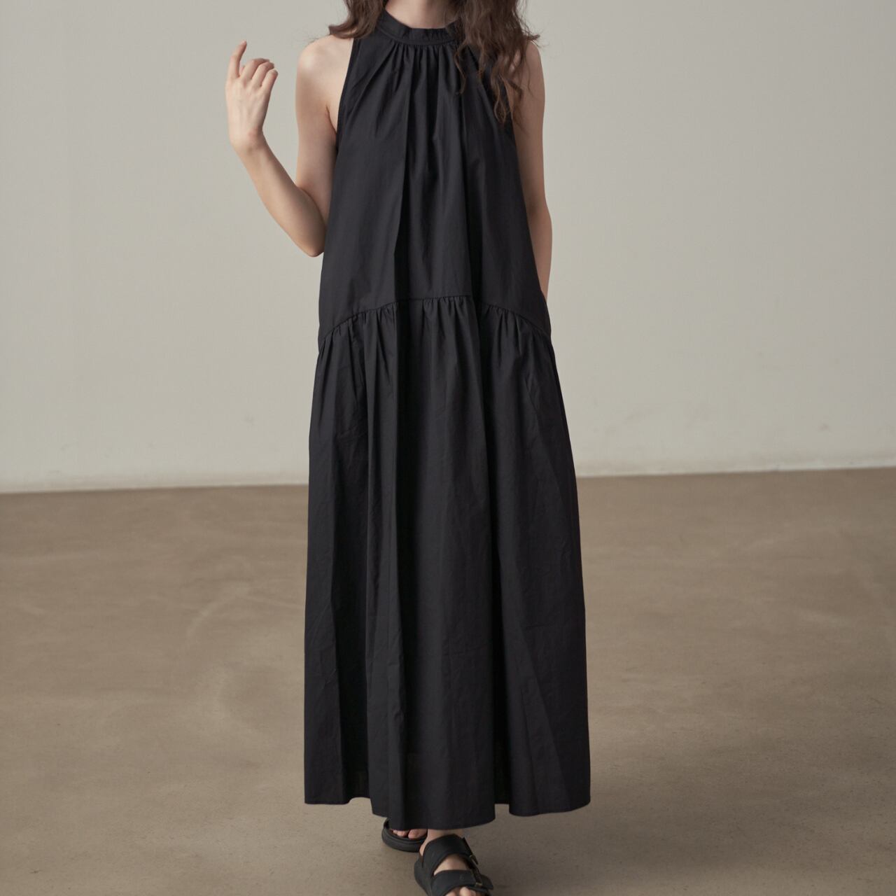 halter neck tiered long dress L0193