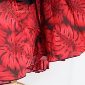 フラダンス 衣装 ALOHA STANDARDS アロハスタンダード ワンピース ドレス レッド系 ブラック系 日本製 アシンメトリー チューブトップ フリル モンステラ柄 かわいい 華やか 鮮やか 明るい 赤 黒 ハワイアン アロハ ダンス レッスン 練習