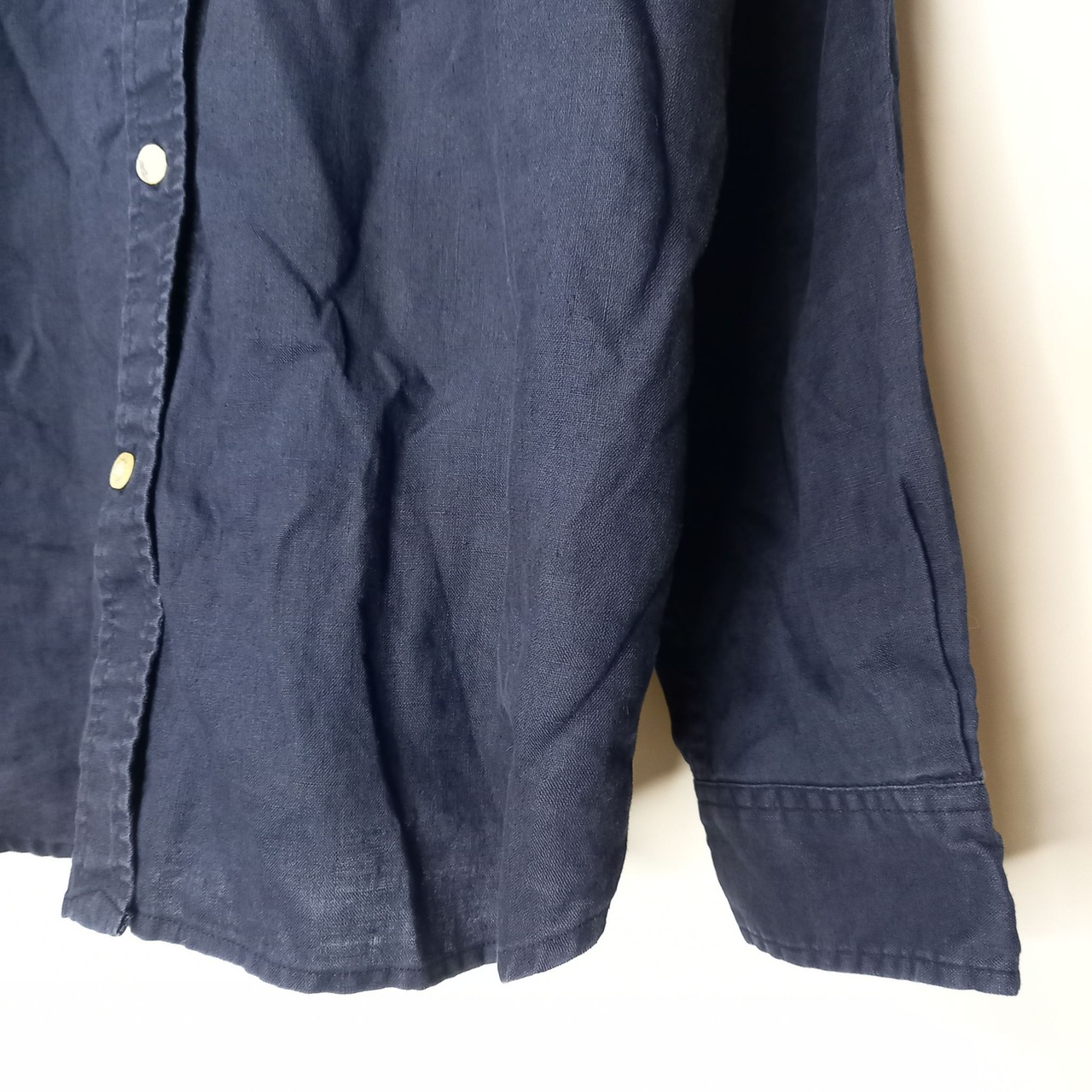 ローレンラルフローレン　リネンシャツ　刺繍ロゴ　ネイビー　L