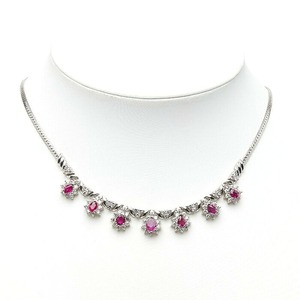 Pt900 プラチナ Pt850 プラチナ ルビー2.47ct ダイヤ3.09ct フラワーモチーフ 7連ルビー ネックレス レディース 【中古】