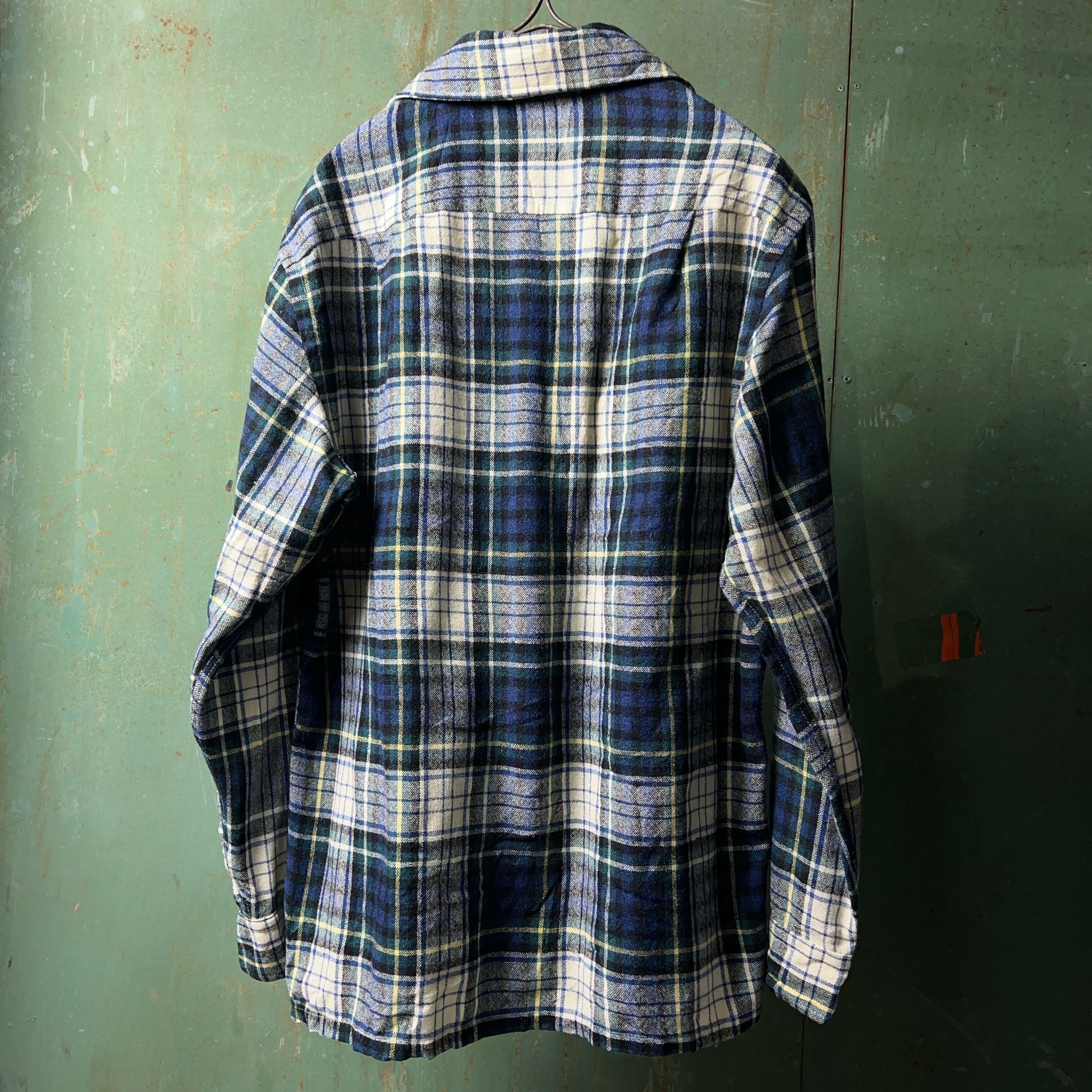 【70s】TOWNCRAFT JCPenneyフープカラーウールネルシャツ ボロ 1970's JCPenney TOWN CRAFT Plaid Wool Shirt 70年代 JCペニー タウン