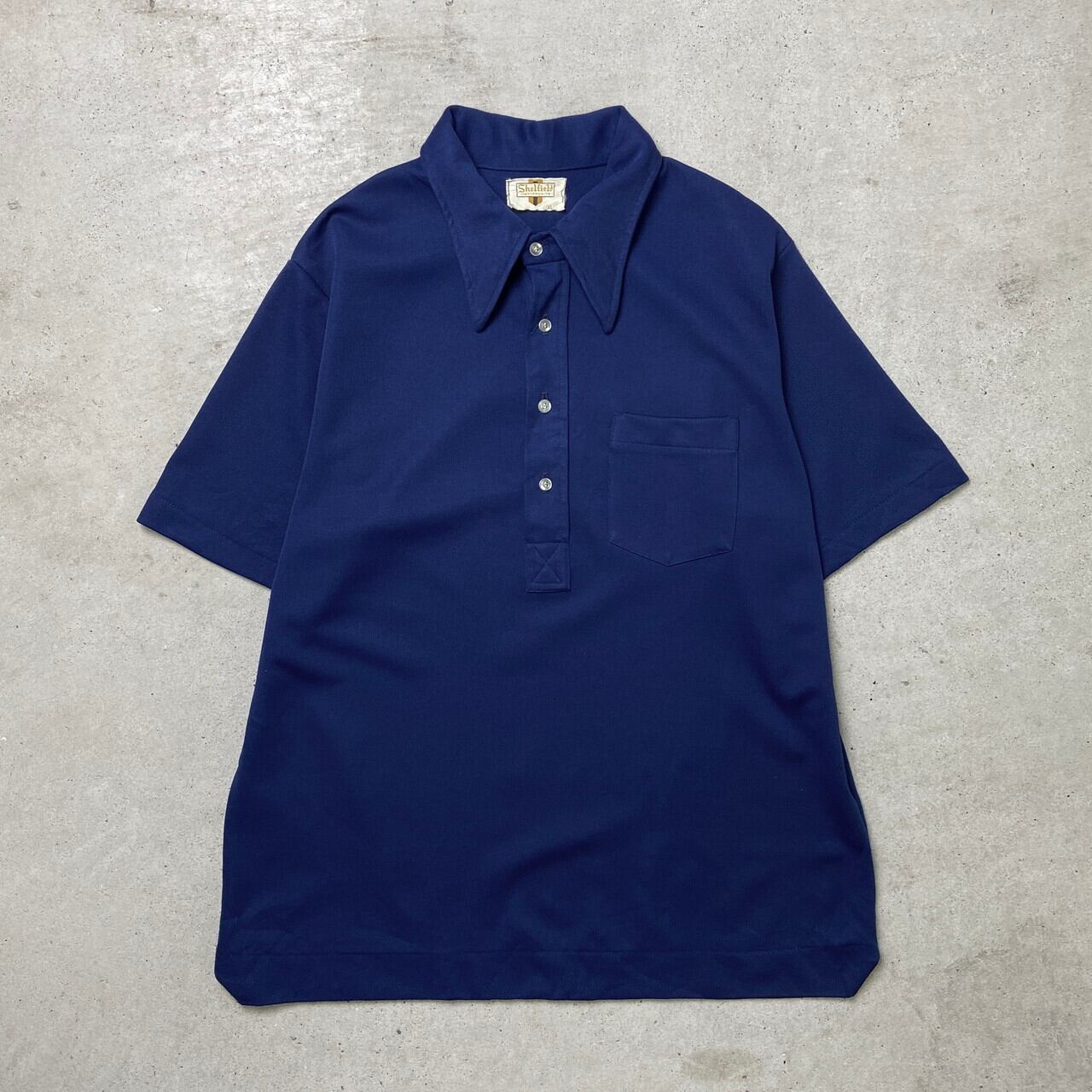 70s vintage ポロシャツ 70年代 Shelfield ポロシャツ ポリエステル 襟芯 メンズL相当 古着 70s