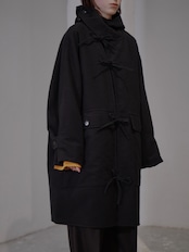 METHO - Front-Open Hooded Coat :Black|コットンシルク/紐留めフロント/ワークポケット