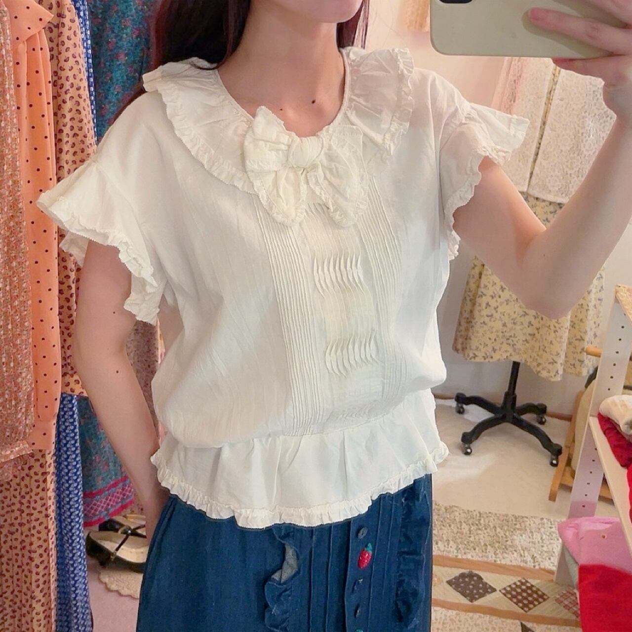 INGEBORG / frill collar ribbon blouse