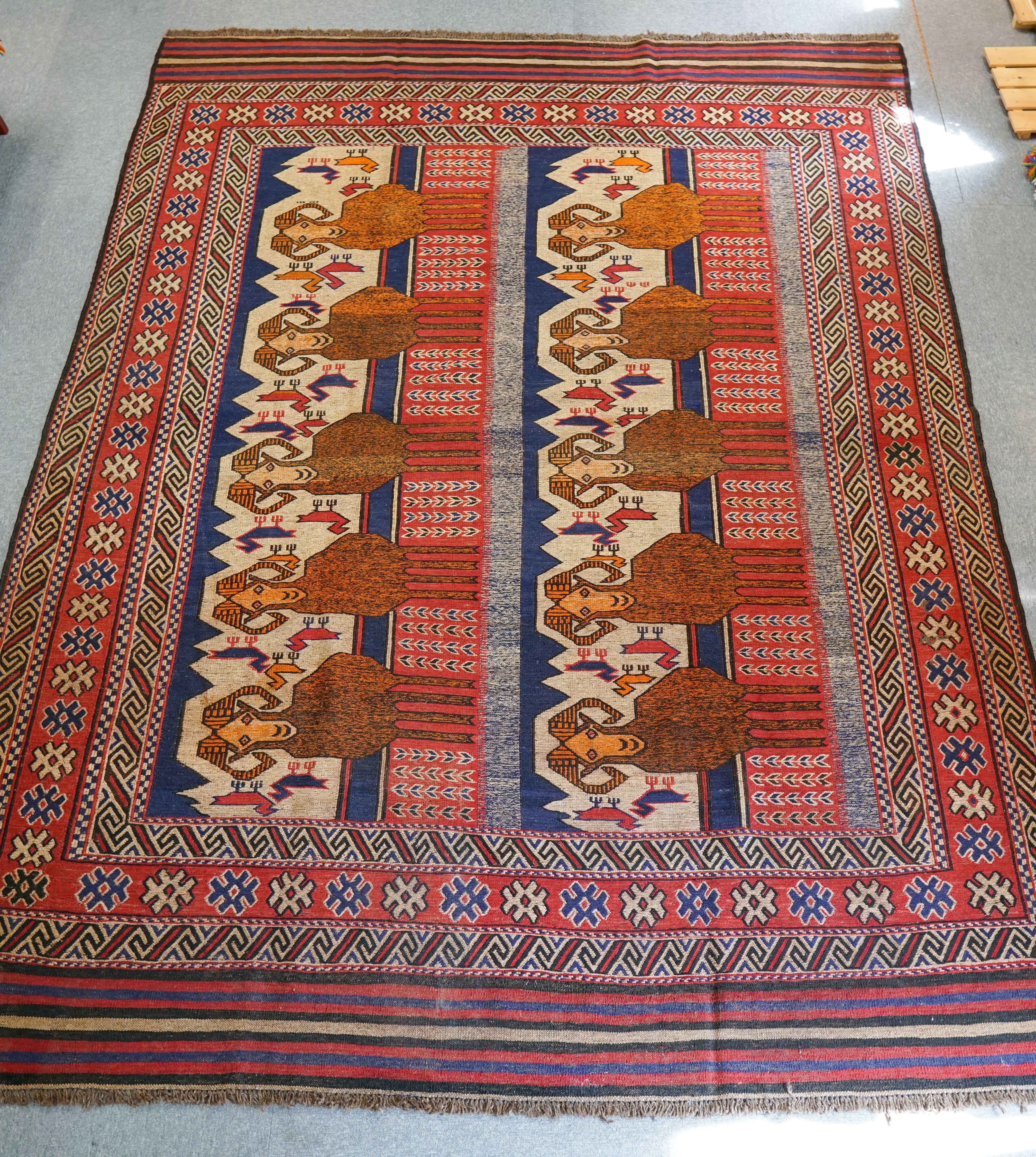 アフガニスタン オールド キリム230×134cｍ 手織り絨毯 リビングラグ-