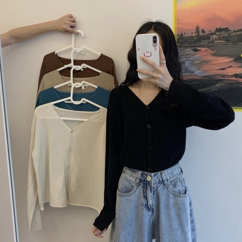 ブラウス スプリングスタイルルーズVネックカーディガン薄手セーター レディース 春物 試着室67920600272