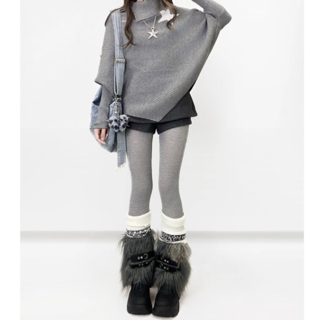 Irregular hem knit tops E7009