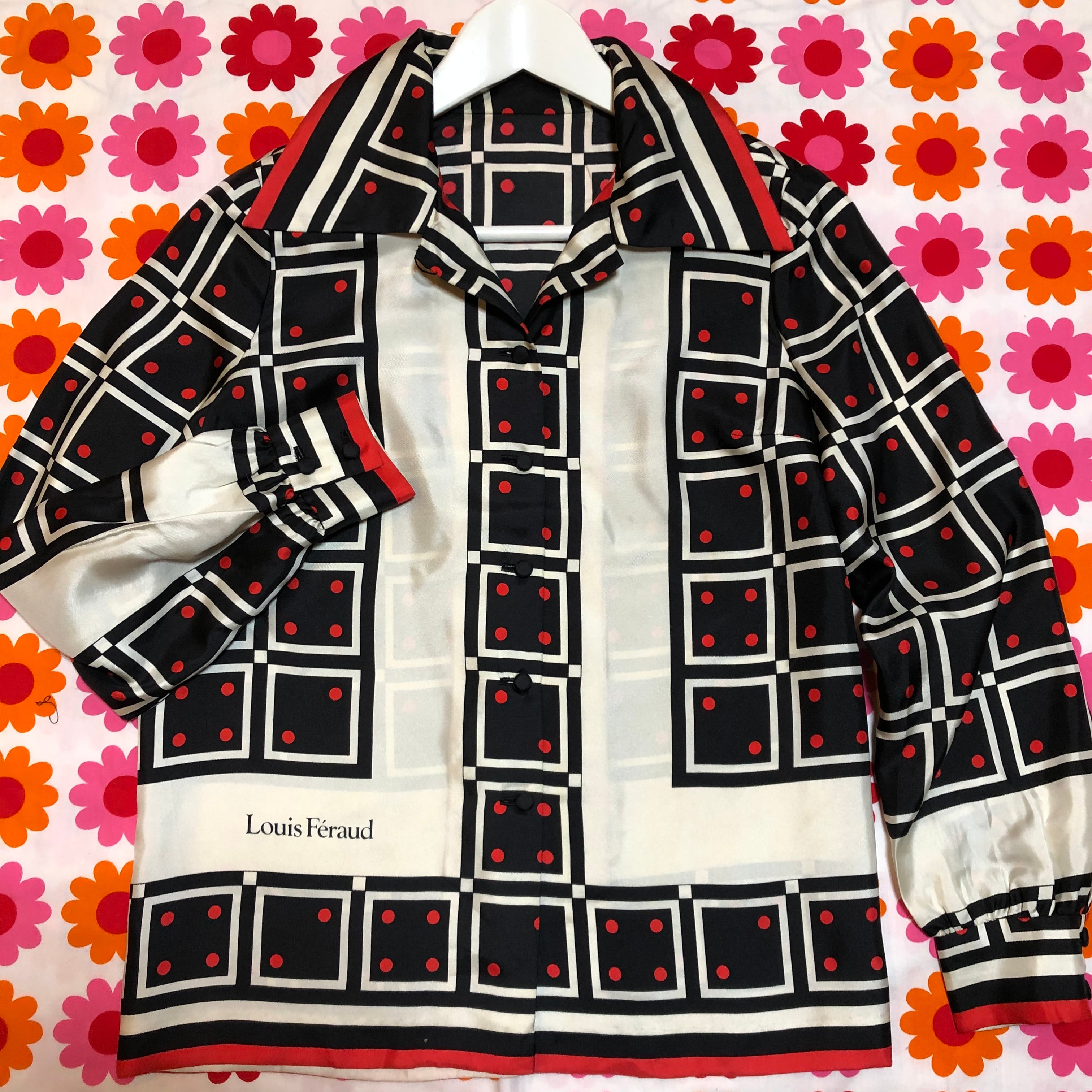 70s vintage 高級A5シルク　order embroidery シャツ
