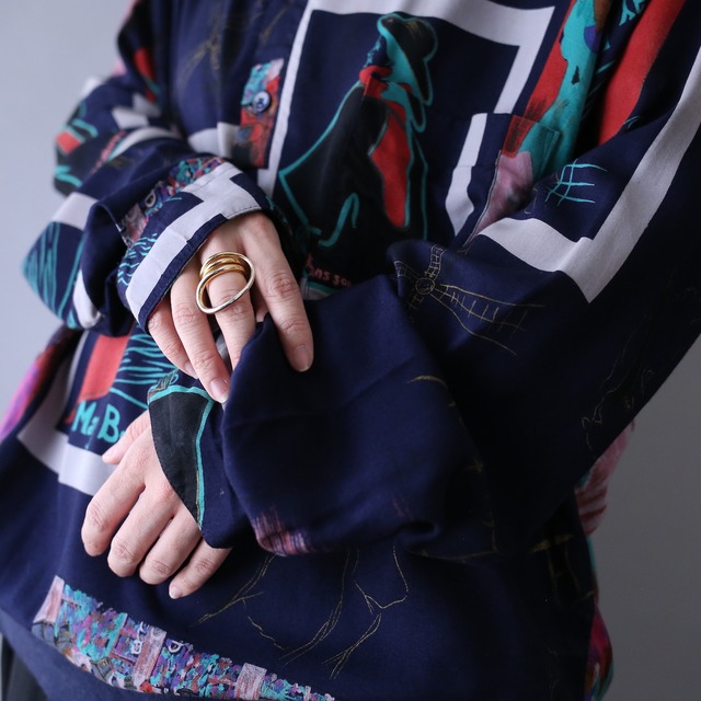 dark coloring art graphic pattern over silhouette shirt pullover