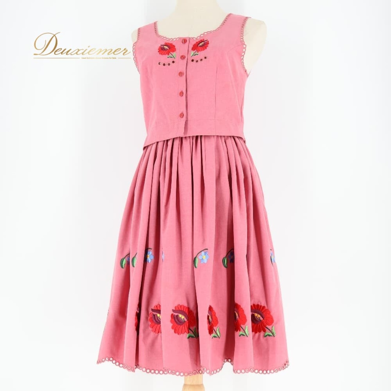 フォークダンス 衣装上下セット ピンク系 AURORA ベスト スカート 刺繍 花 花柄 カラフル 赤 青 緑 黄 淡い かわいい チロリアン チロルスカート カントリー トップス ダンス衣装 イベント レッスン レッド系 ブルー系 グリーン系 イエロー系