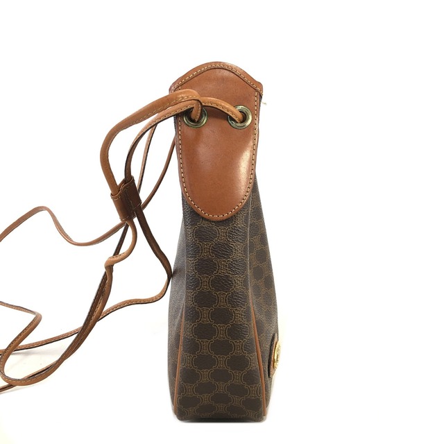 CELINE セリーヌ マカダム ブラゾン レザー 巾着 ショルダーバッグ ブラウン vintage ヴィンテージ オールドセリーヌ hw5asw
