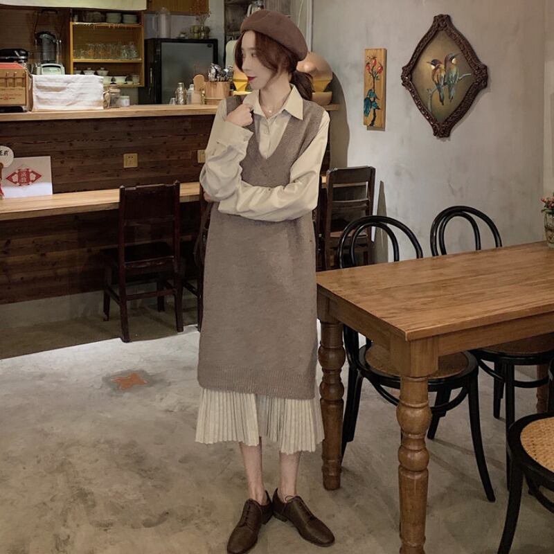 ルーズプリーツVネックニット 1号婦人44400912954