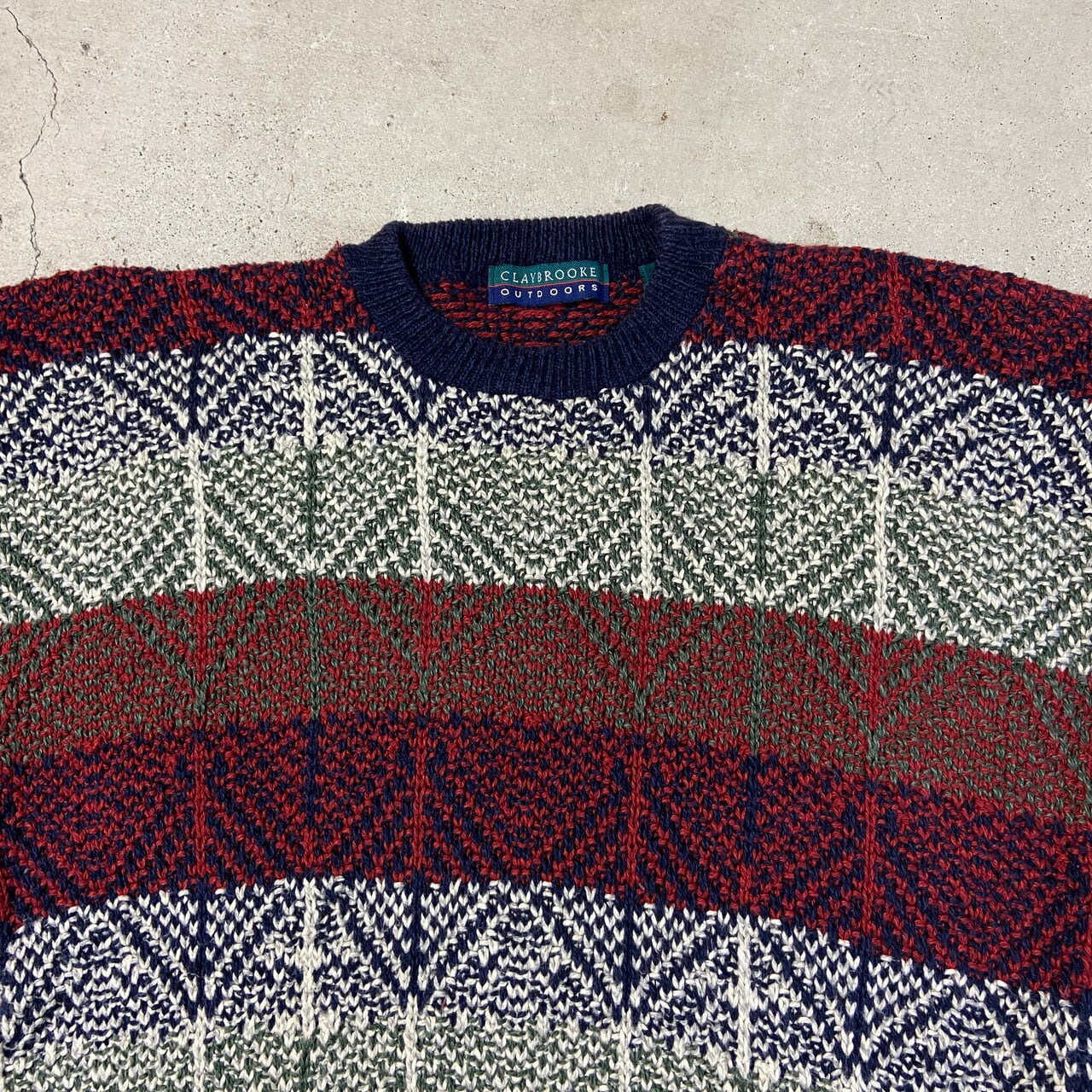 90年代 USA製 CLAYBROOKE OUTDOORS 総柄 ボーダー コットンニット