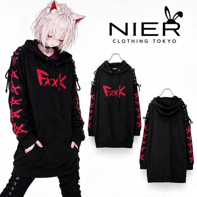 BRAID OFF-SHOULDER PARKA【RED Fxxk】
