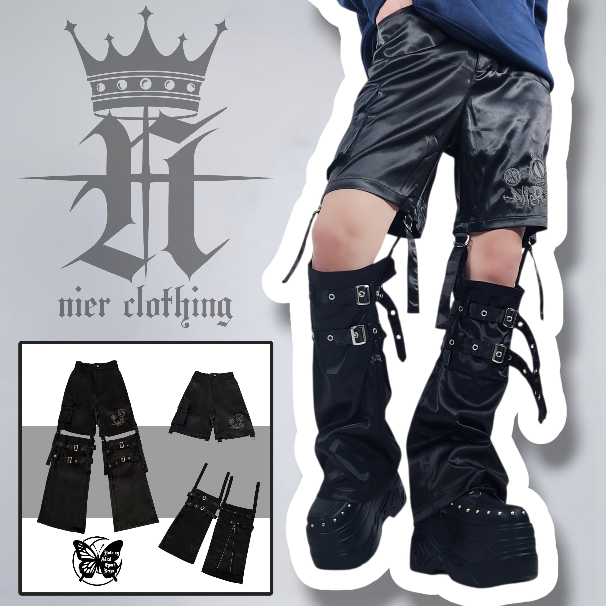 高品質サテン生地 STRAP BUCKLE 3WAY PANTS【FACE LOGO刺繍】 | NIER