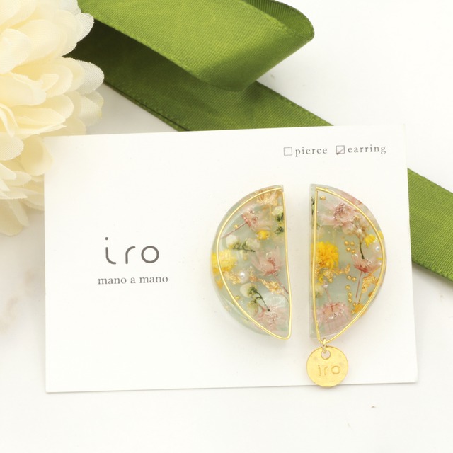 iro178イロ/半円大/ピンク×黄×W(Rグレー)/イヤリング