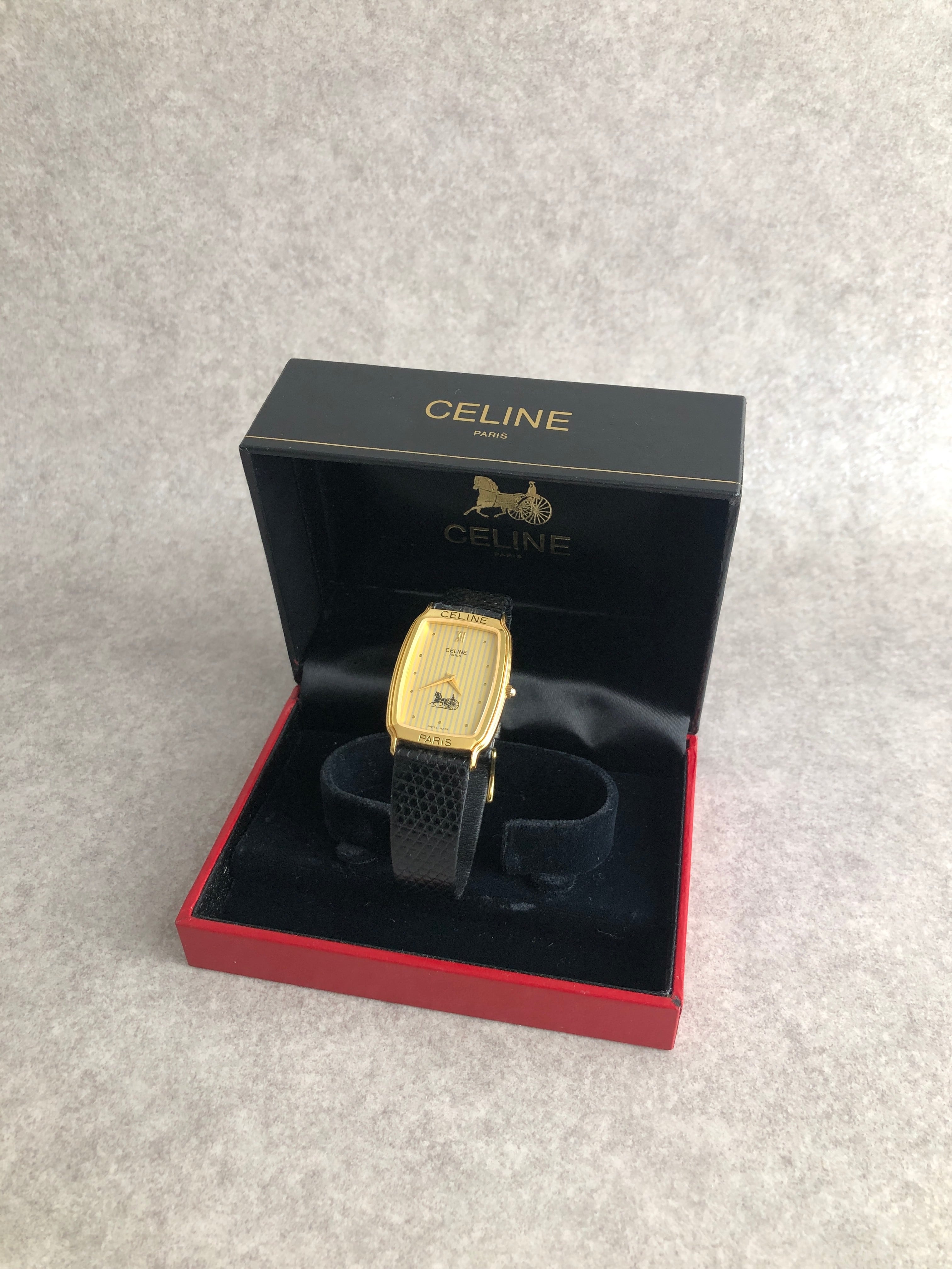 CELINE セリーヌ 腕時計 ゴールド ブラック 馬車 スクエア vintage