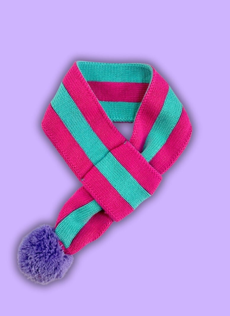 即納【TOOF】STRIPE COTTON POM POM SCARF (PINK/TURQ)