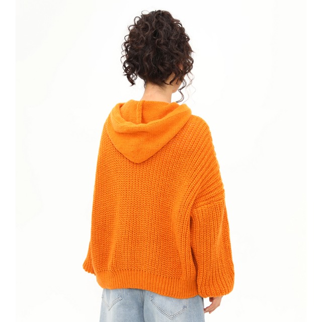 cable knit color knit zip-up hoodie　ケーブル編みカラーニットジップアップフーディー　J1537