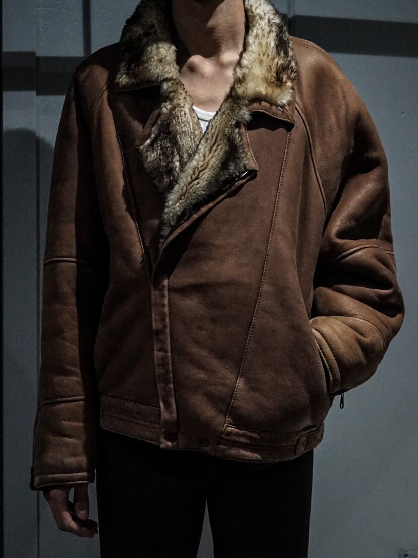 add (C) vintage】Double Breasted Vintage Loose Mouton Jacket 