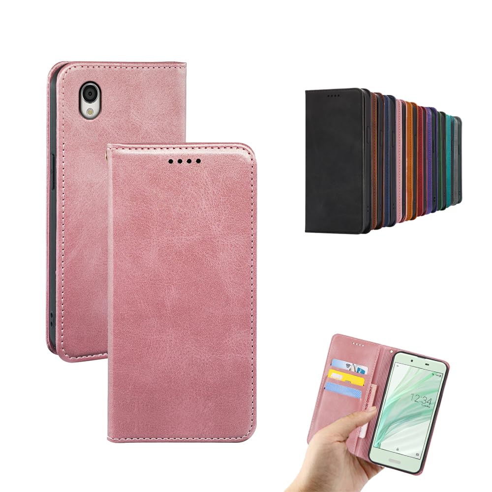 対応AQUOS sense 2 SH-01L SHV43 SH-M08 Android one S5 手帳型 シェルノートブックタイプ保護カバーノートブックカード収納側マグネットブラケット機能互換性のある耐衝撃性軽量モダンシンプルファッションPUレザー折りたたみ式フル保護カバー男性と女性のスマートフォンケース用(ローズゴールド)