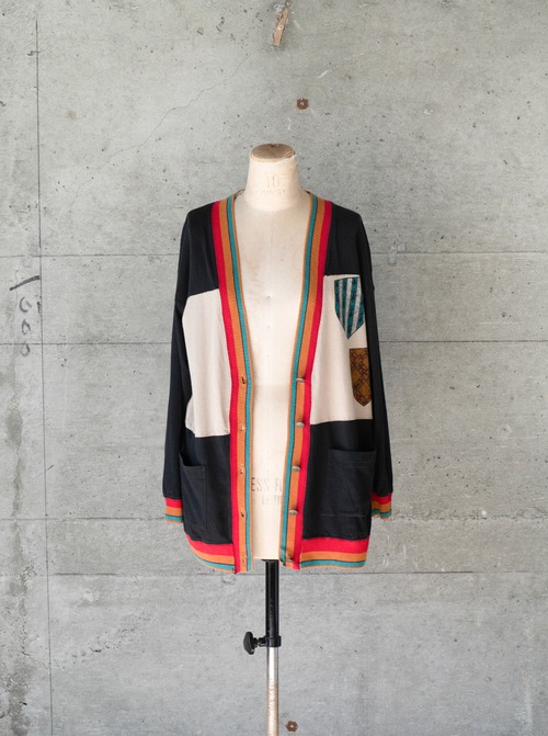 "SK wear" 1990s Cotton coat of arms print cardigan