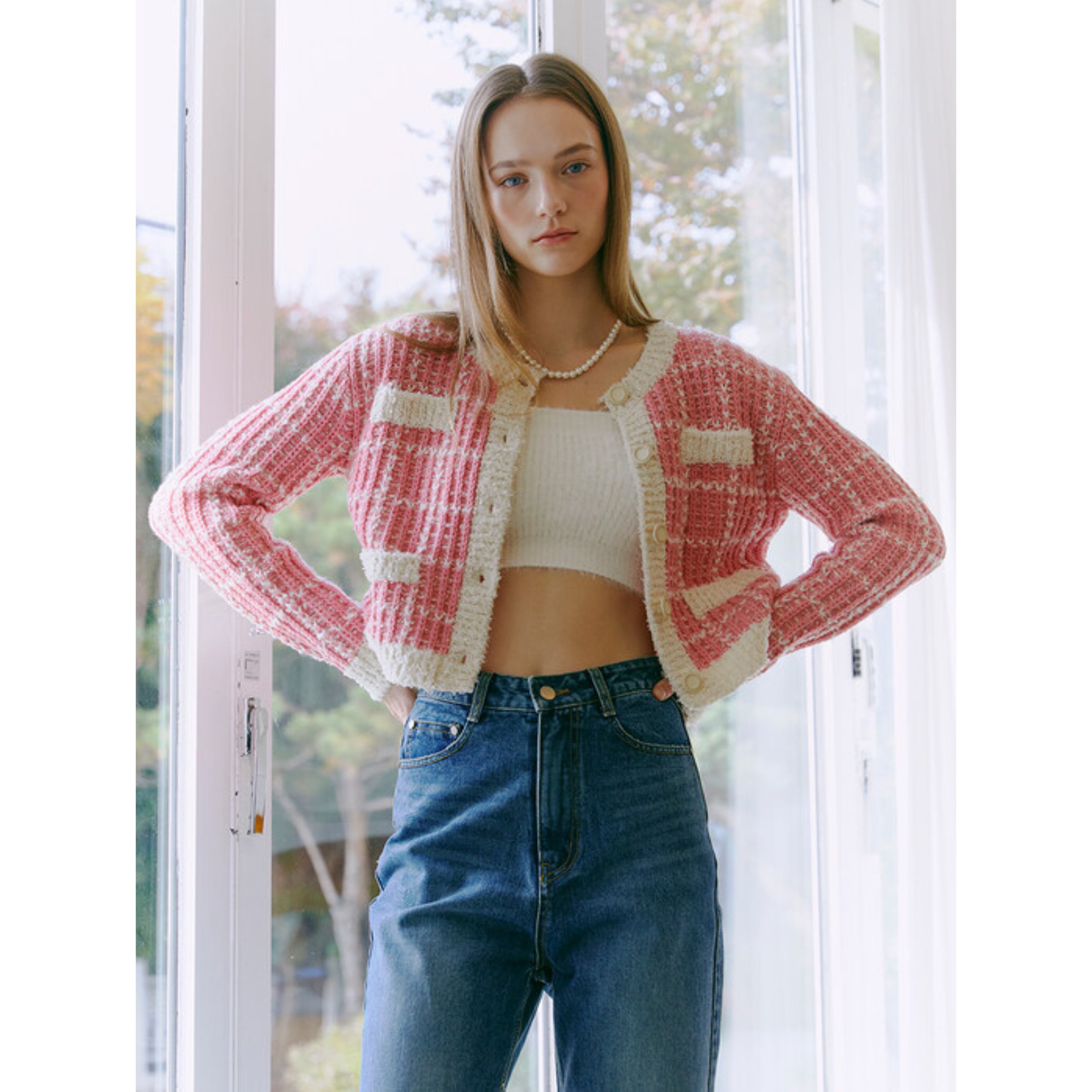 ETMON] Tweed Knit Cardigan, Pink 正規品 韓国 ブランド 韓国 