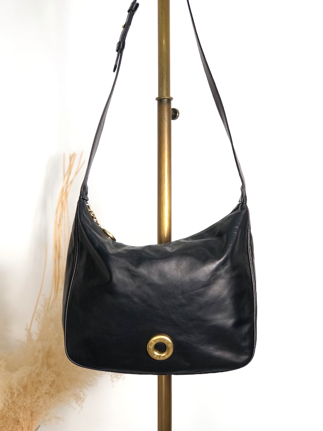 CELINE セリーヌ ショルダーバッグ ブラック ロゴサークル レザー vintage ヴィンテージ オールド mkxe53