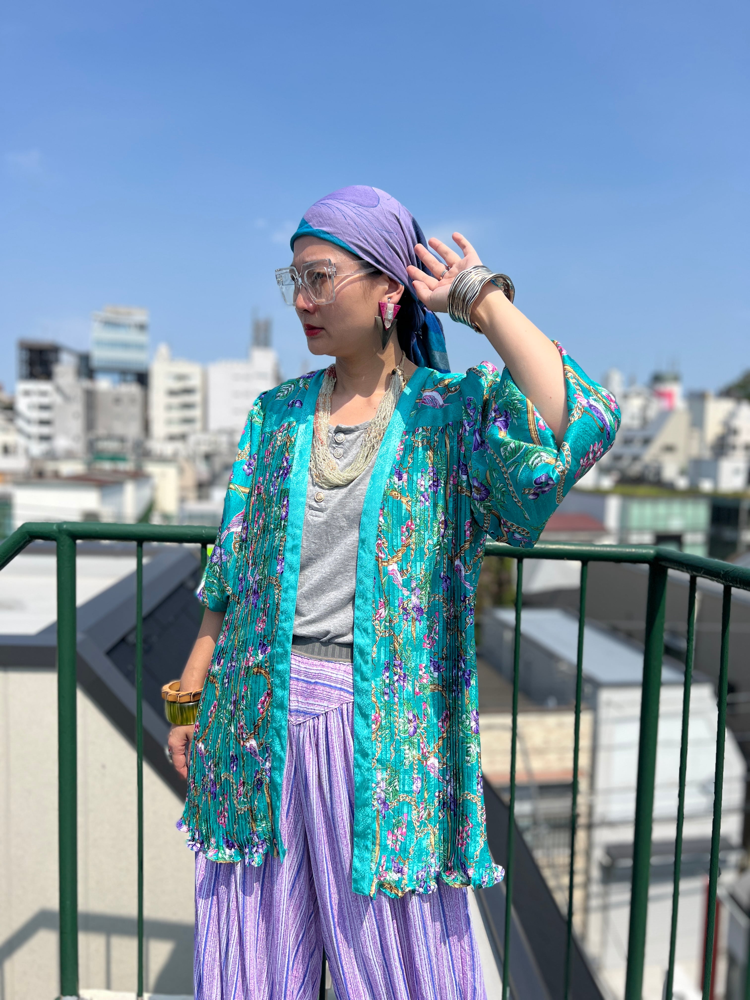 DF bird × floral × chain belt poly haori