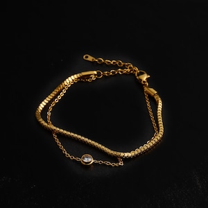 【Lamia】316L zirconia double chain bracelet #bb06