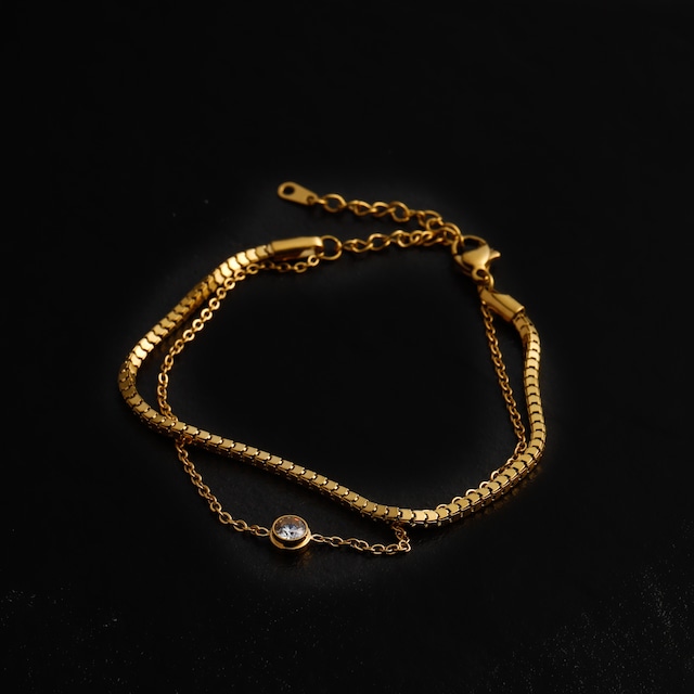 【Lamia】316L zirconia double chain bracelet #bb06