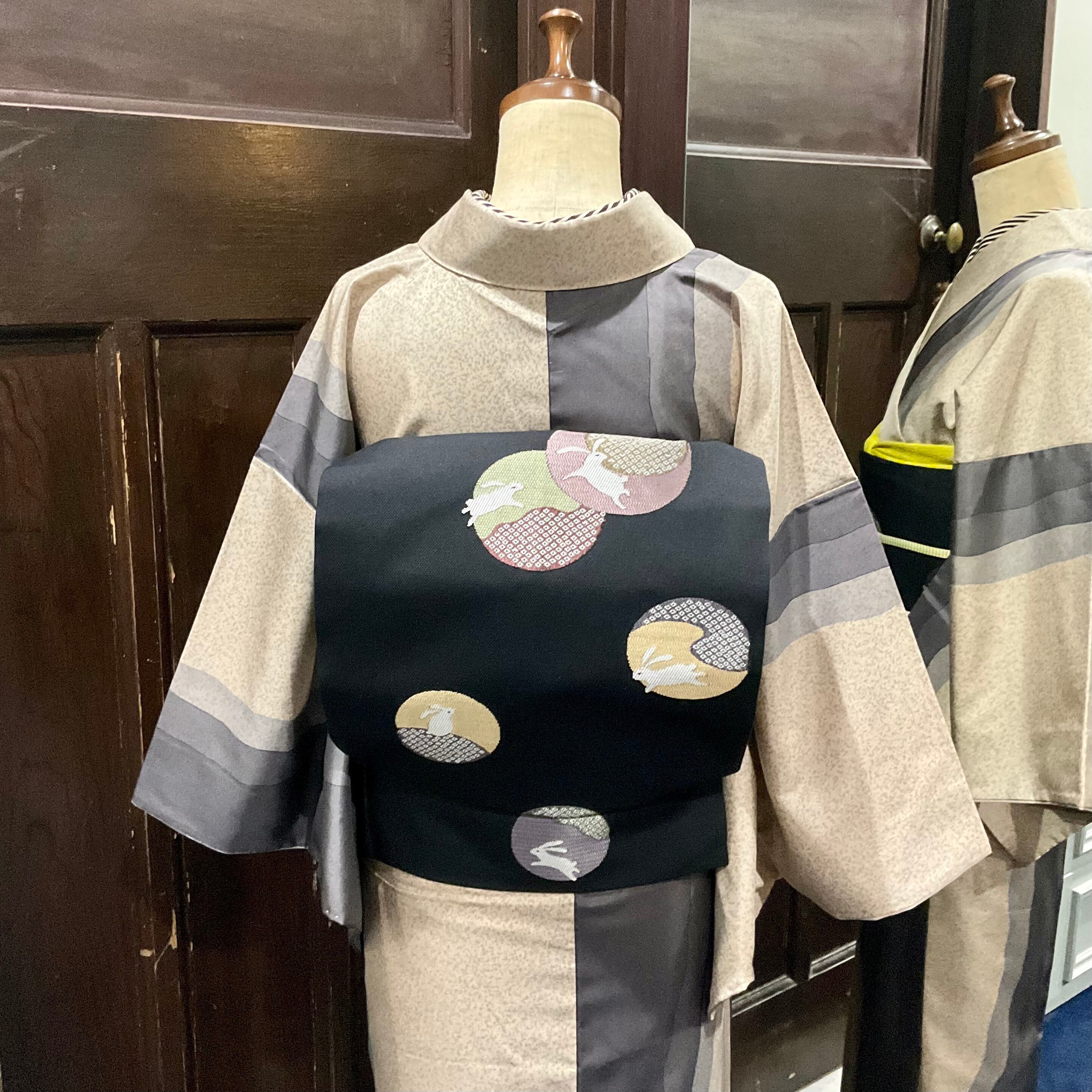 お月見うさぎ*未使用 兎 お月様 リサイクル名古屋帯 A411 お月見うさぎ*未使用 兎 お月様 リサイクル名古屋帯 A411