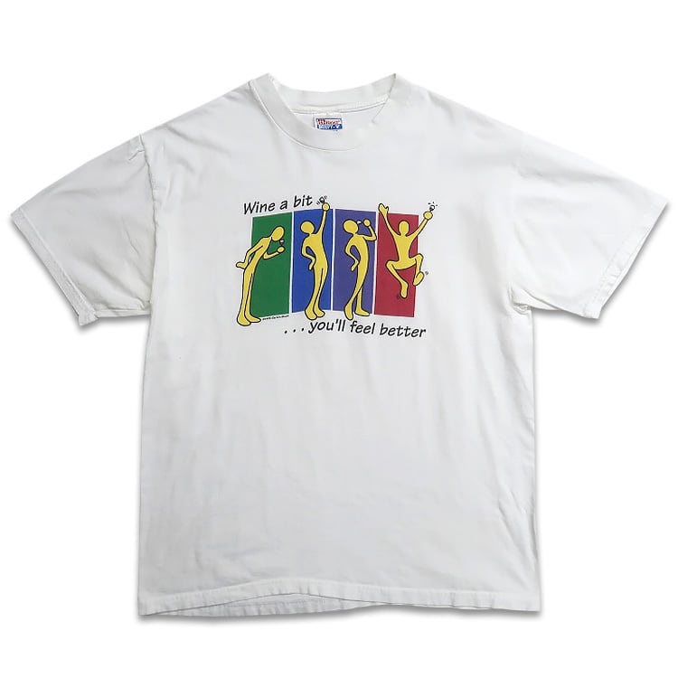古着 90年代 HANES ヘインズ ユーモア プリントTシャツ ホワイト 表記
