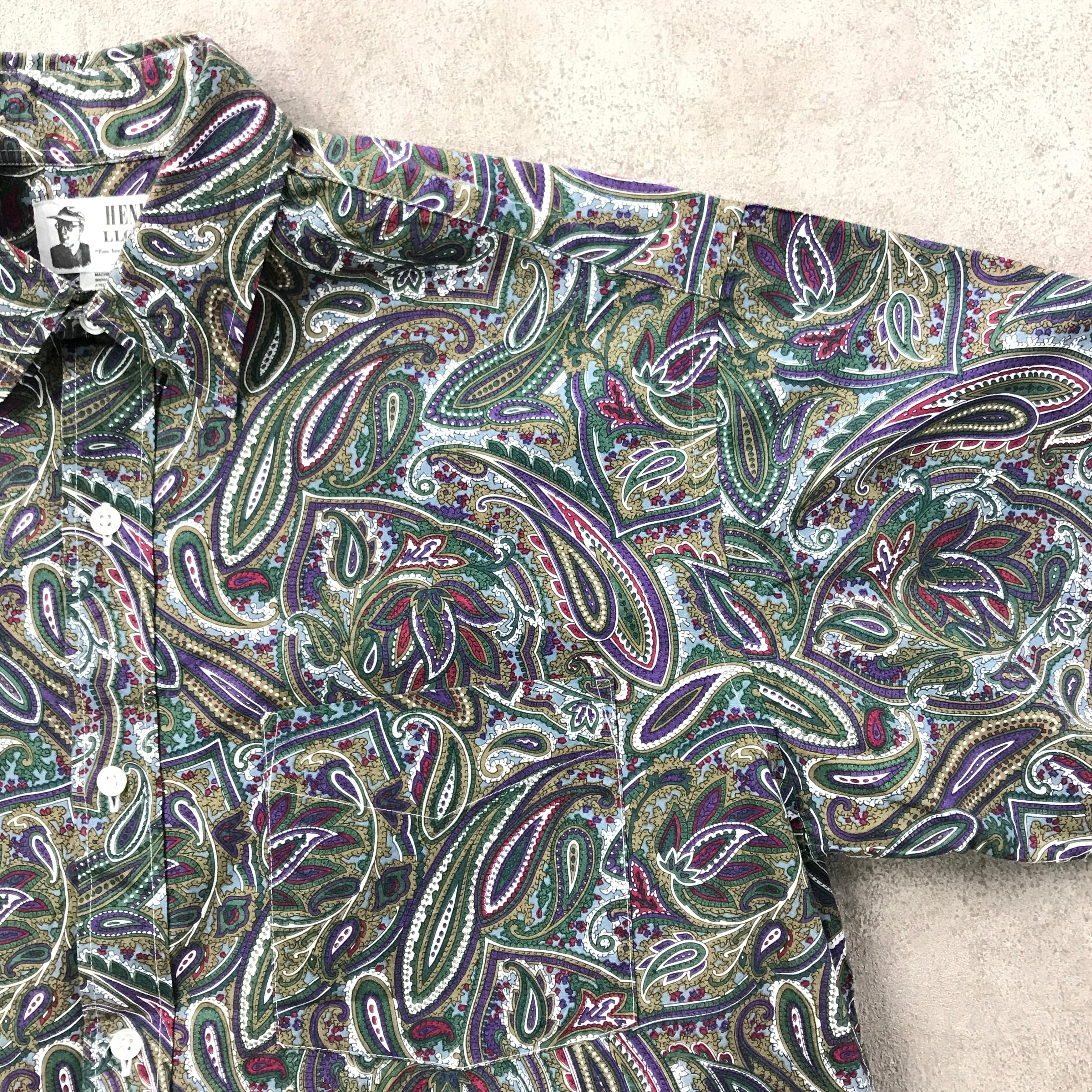 90年代 HENLY LLOYDS 総柄 コットンシャツ 半袖 柄シャツ パープル