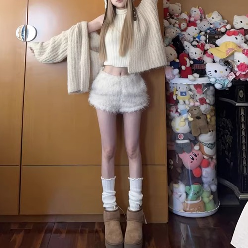 【3点セット】ニットカーデ＋ノースリーブニットトップス＋ショートパンツ ・74665