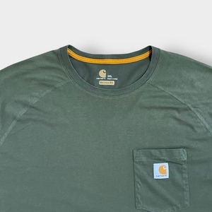 【Carhartt】2XL ビッグシルエット ワンポイント ポケットTシャツ ポケT カーハート FORCE ラグラン カーキ 半袖 夏物 US古着