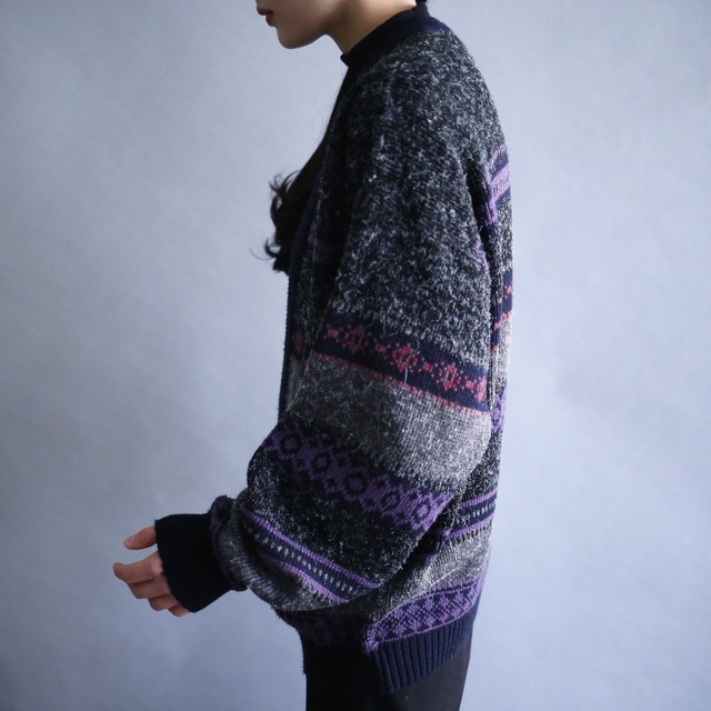 dark tone traditional good pattern 4b loose silhouette knit cardigan