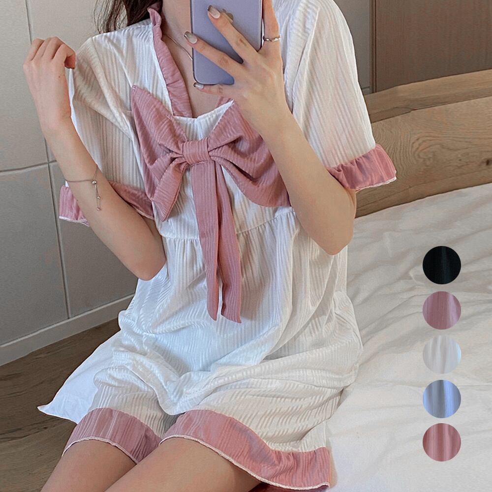 ビッグリボン寝巻き2点セットレディース夏