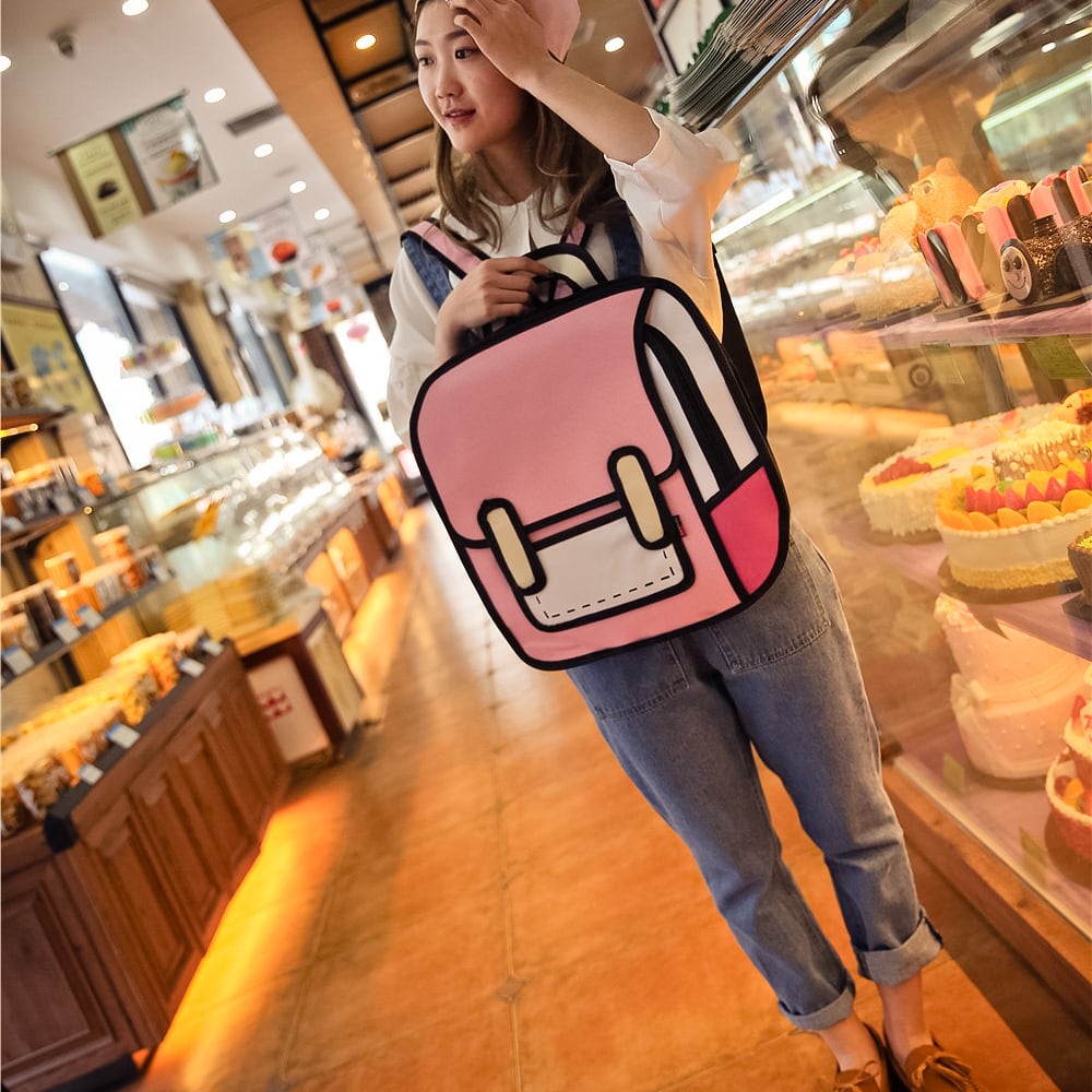 2次元リュック ピンク マンガ 2D リュック サック アニメ イラスト 風 おもしろ リュック サック カジュアル コスプレ
