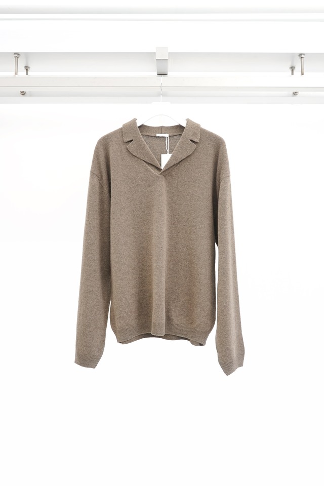 [Blanc YM] (ブランワイエム) BL-26A-WOCKS Wool Open Collar Knit Shirts (Brown)