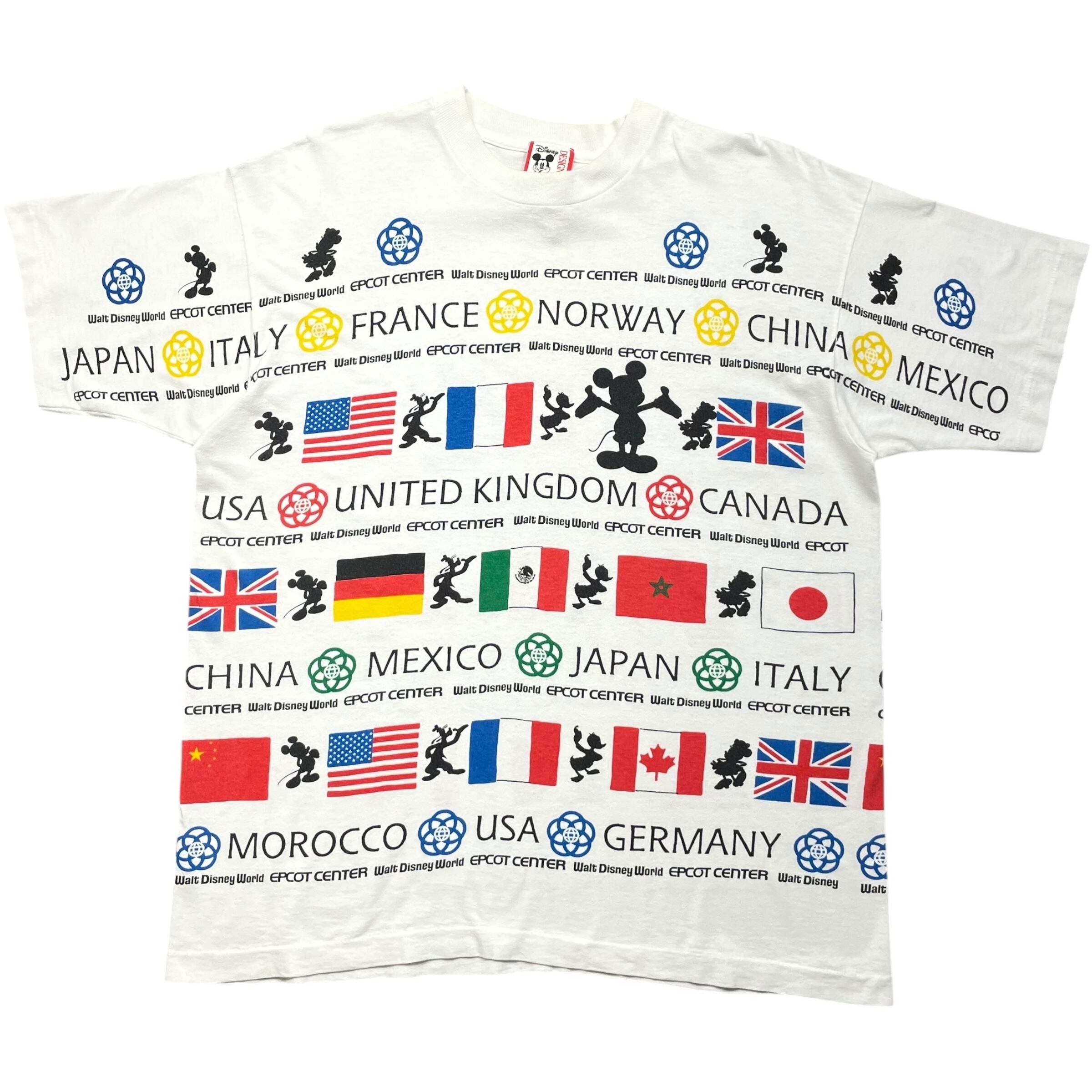 《L》Disney ディズニー Tシャツ ミッキーマウス 国旗 プリント シングルステッチ ホワイト USA製 90年代 vintage no.7637