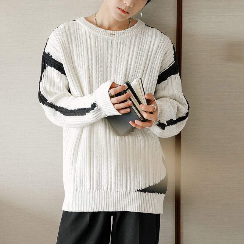 コントラストラウンドネックセーター C10301