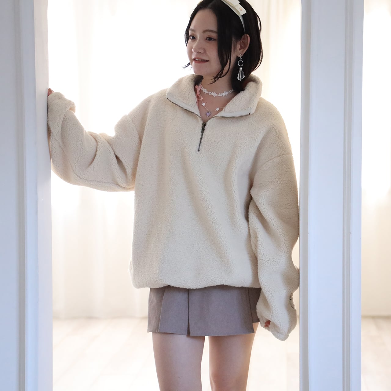 MARK & LONA もこもこトップス　サイズ46 MARK&LONA マークアンドロナ モヘヤ混 ニットセーター 総柄 ブラック系